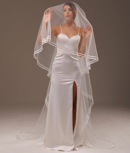 Two-Layer Veil with Satin Ribbon Edge - view 4