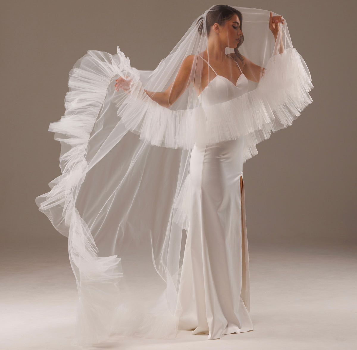 Ruffled Two-Layer Veil with Blusher - view 4