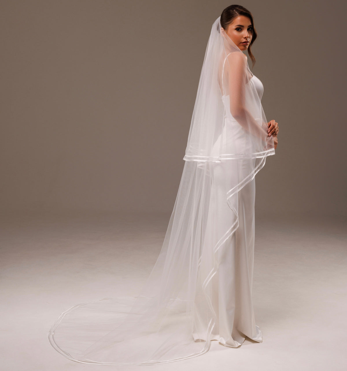 Two-Layer Veil with Satin Ribbon Edge - view 5