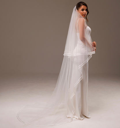 Two-Layer Veil with Satin Ribbon Edge - view 5