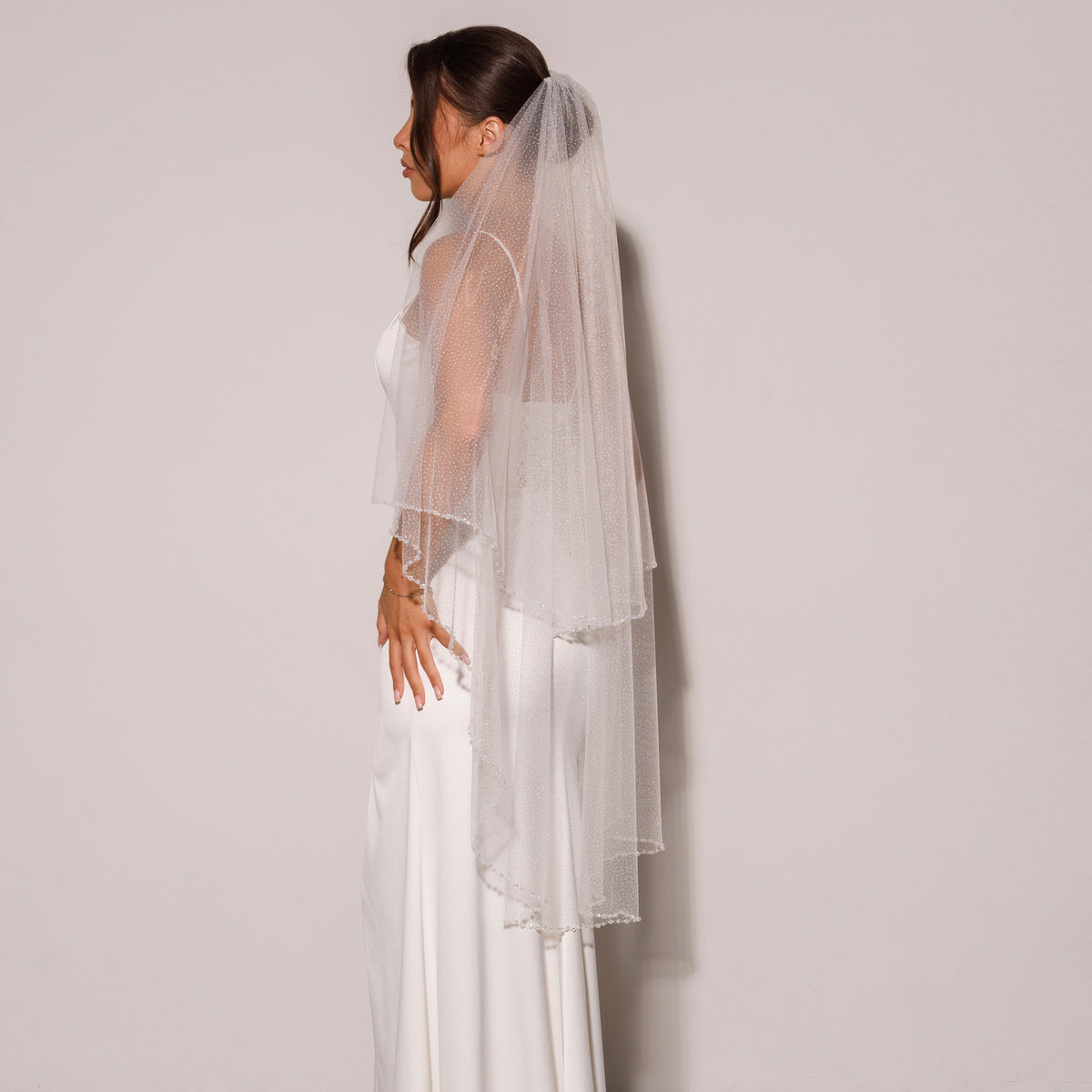Glitter Tulle Two-Layer Veil with Pearls and Crystals - view 5