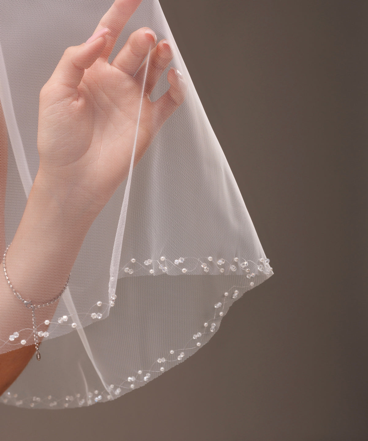 Two-Layer Silver Bead and Rhinestone Edge Veil - view 5