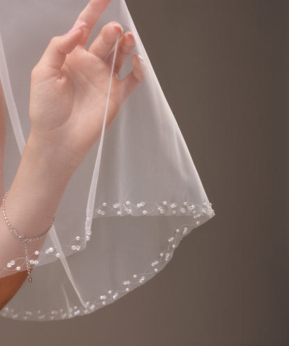 Two-Layer Silver Bead and Rhinestone Edge Veil - view 5