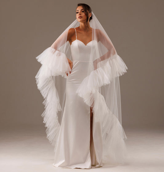 Ruffled Two-Layer Veil with Blusher - view 1
