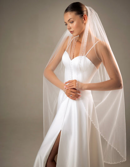 Veil with Pearl and Crystal Beaded Edge - view 2