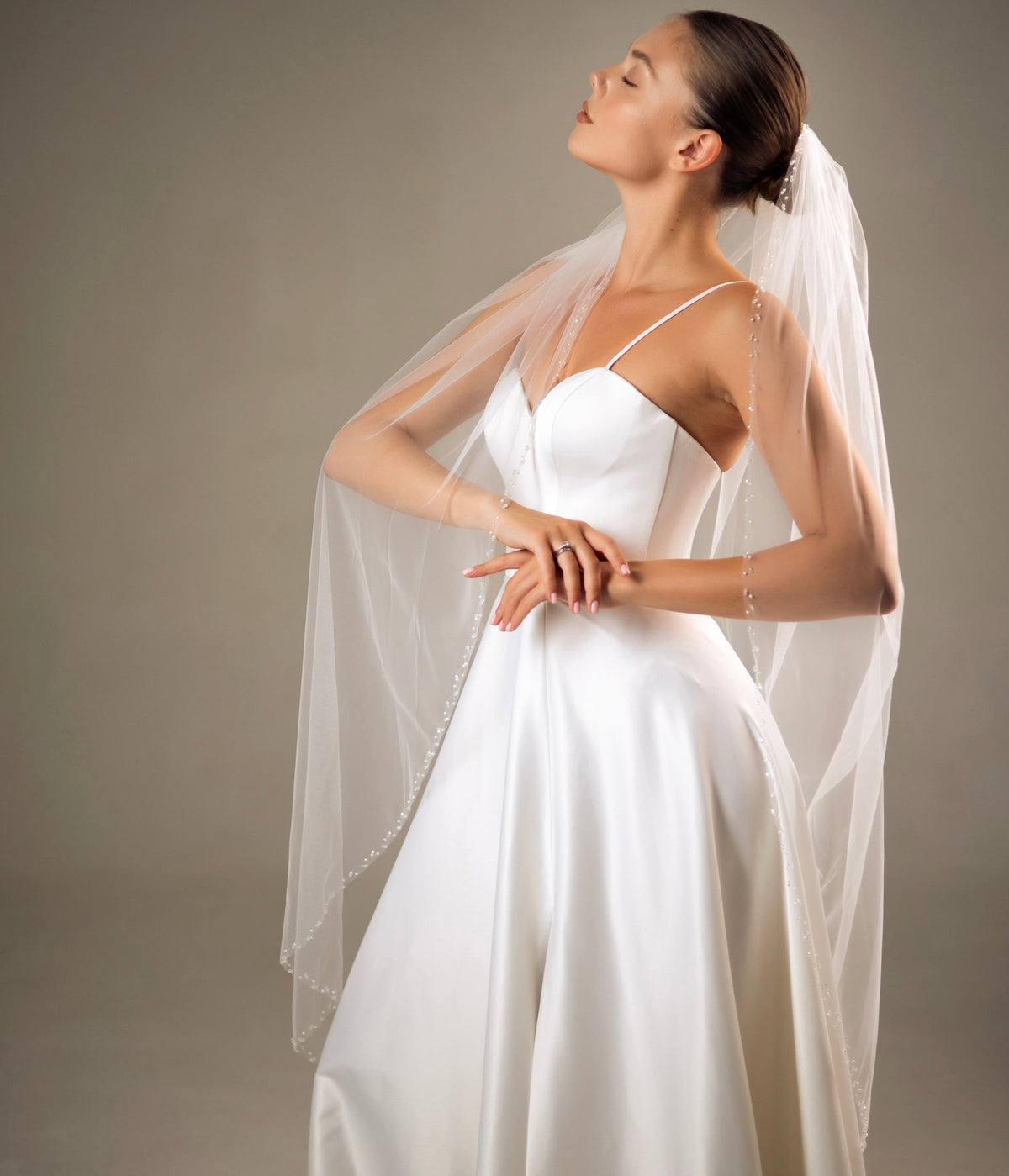 Veil with Pearl and Crystal Beaded Edge - view 4