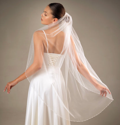 Veil with Pearl and Crystal Beaded Edge - view 5
