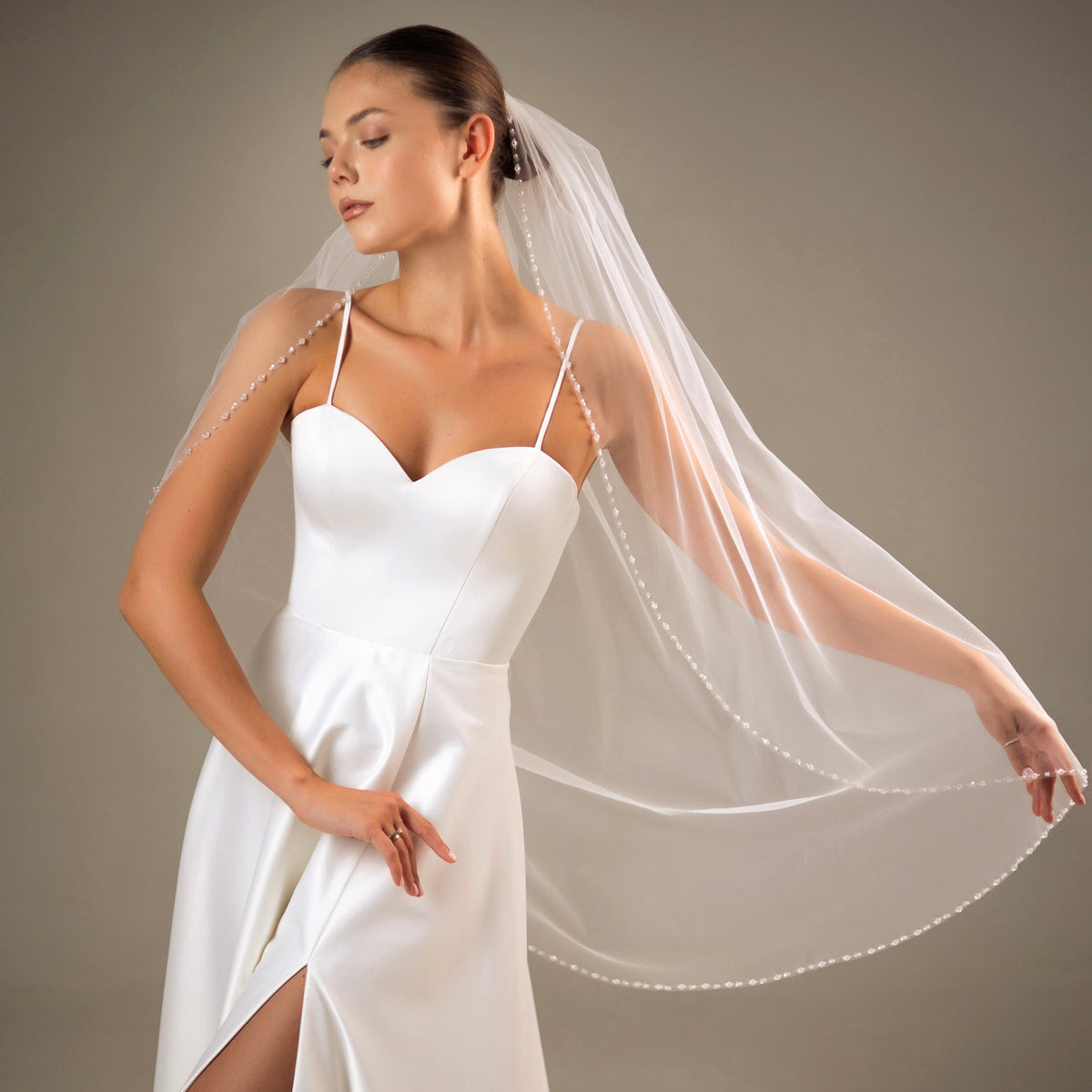 Veil with Sequin, Bead and Crystal Edge - view 1