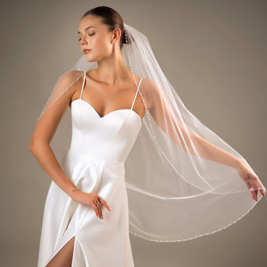 Veil with Sequin, Bead and Crystal Edge - view 1