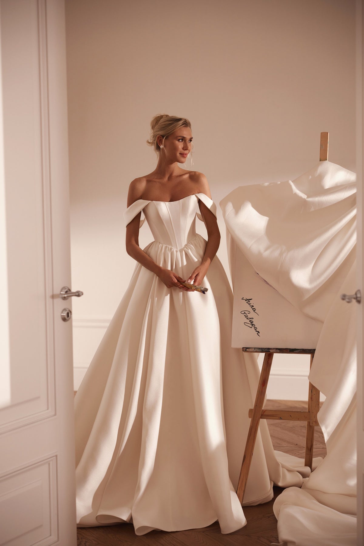 A-line mikado wedding dress with corset bodice - detail