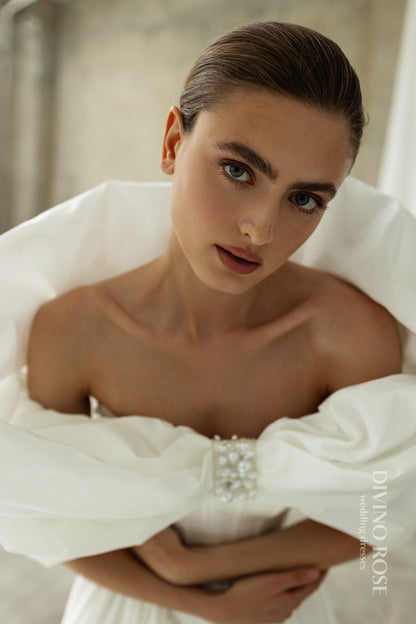 Princess A-line satin wedding dress with chapel train