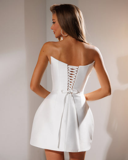 Mini A-line sleeveless wedding dress with boat neckline