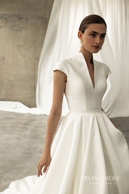 Mikado halter neckline wedding dress with chapel train