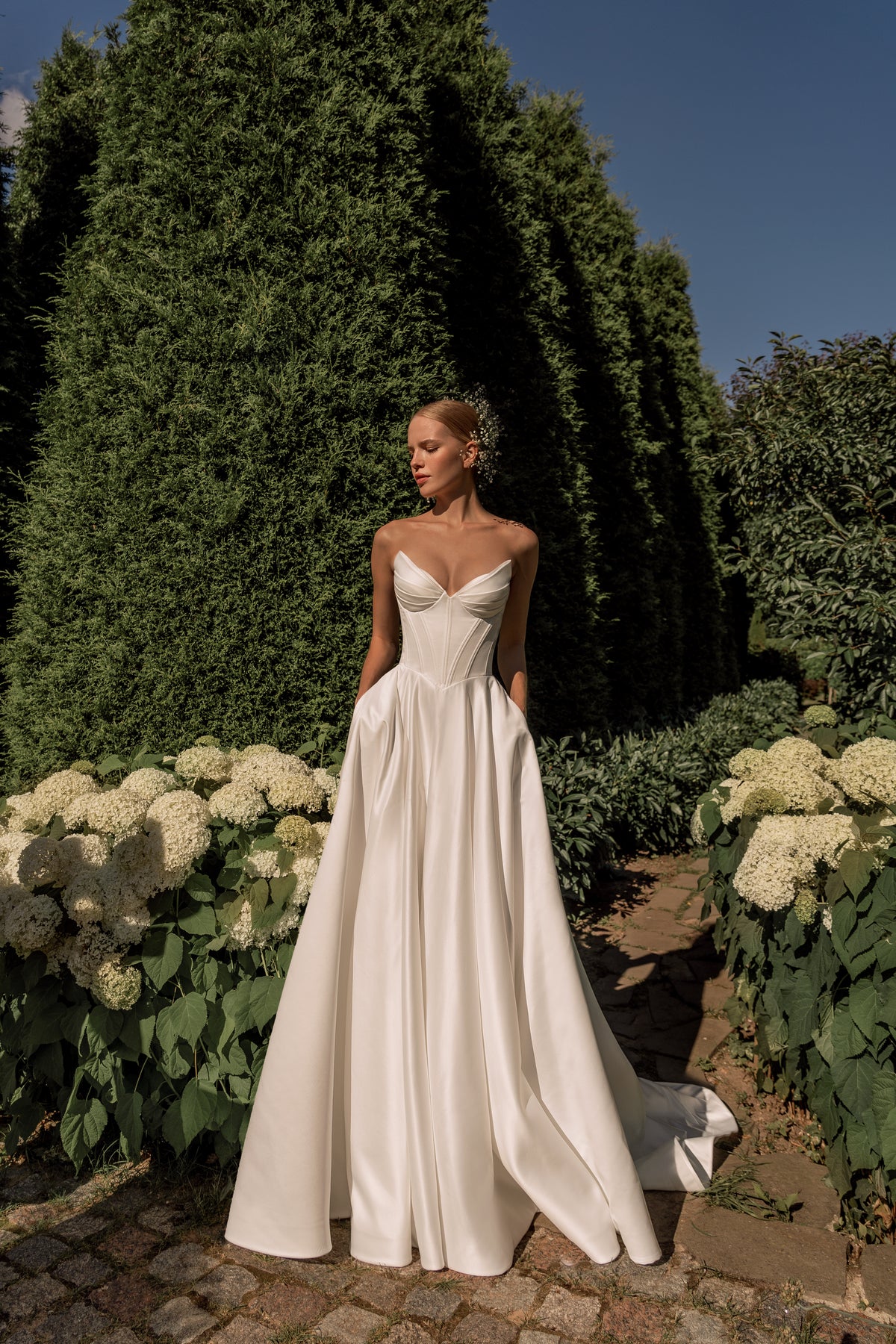 Modern Minimalist Satin A-line Wedding Dress with Drop Waist Corset – Think Bridal