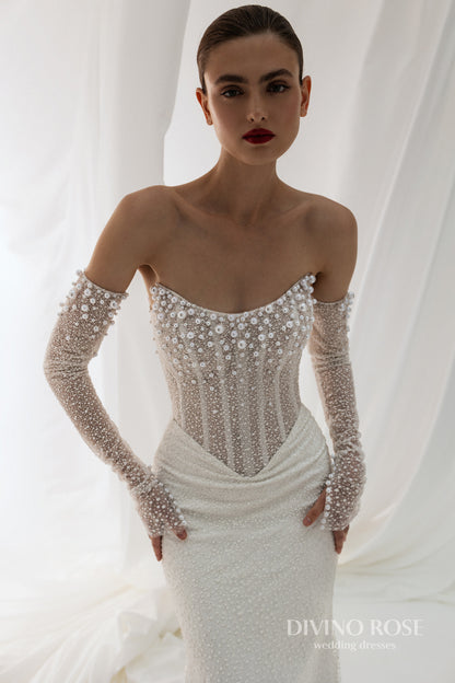 Mermaid wedding dress with corset and glitter details