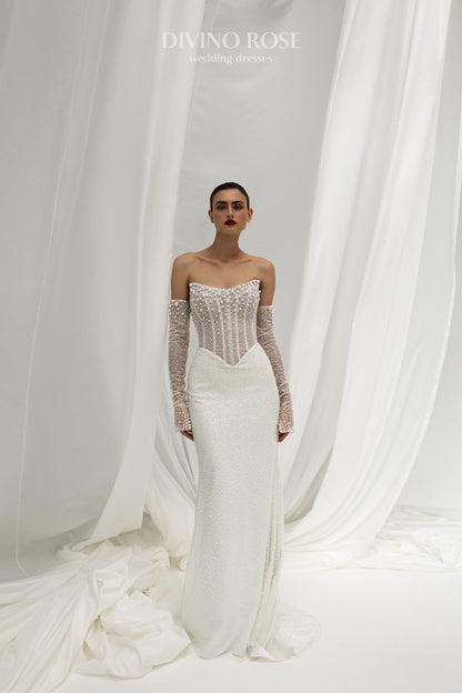Mermaid wedding dress with corset and glitter details