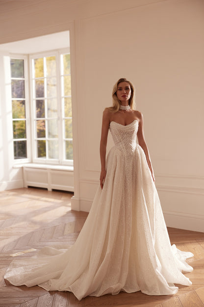 A-line wedding dress with beaded corset bodice - detail