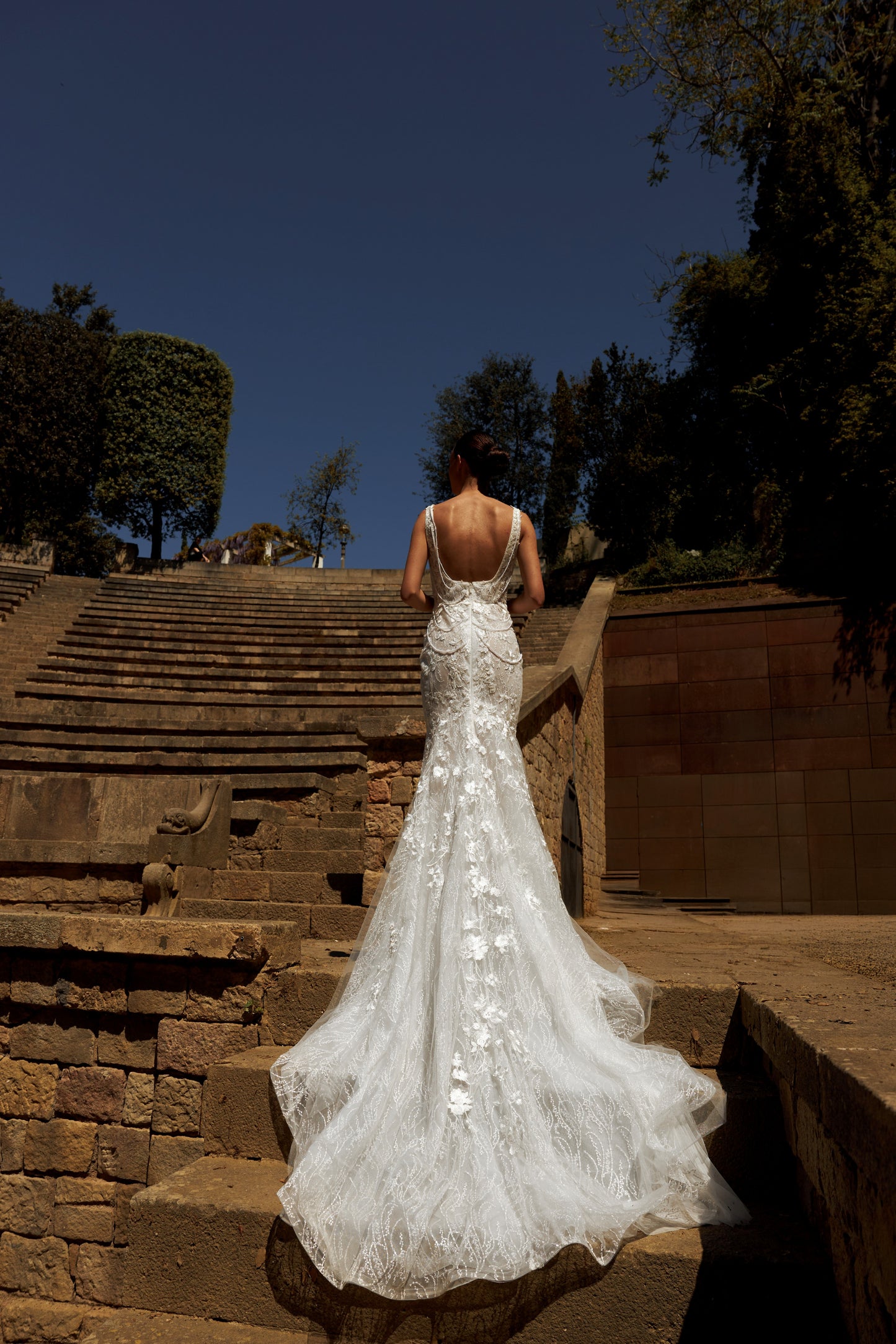 Mermaid Lace Wedding Dress with Pearl Fringe Bodice & Fishtail Train