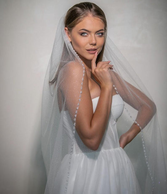 Glitter Tulle Veil with Beads and Crystals - view 1