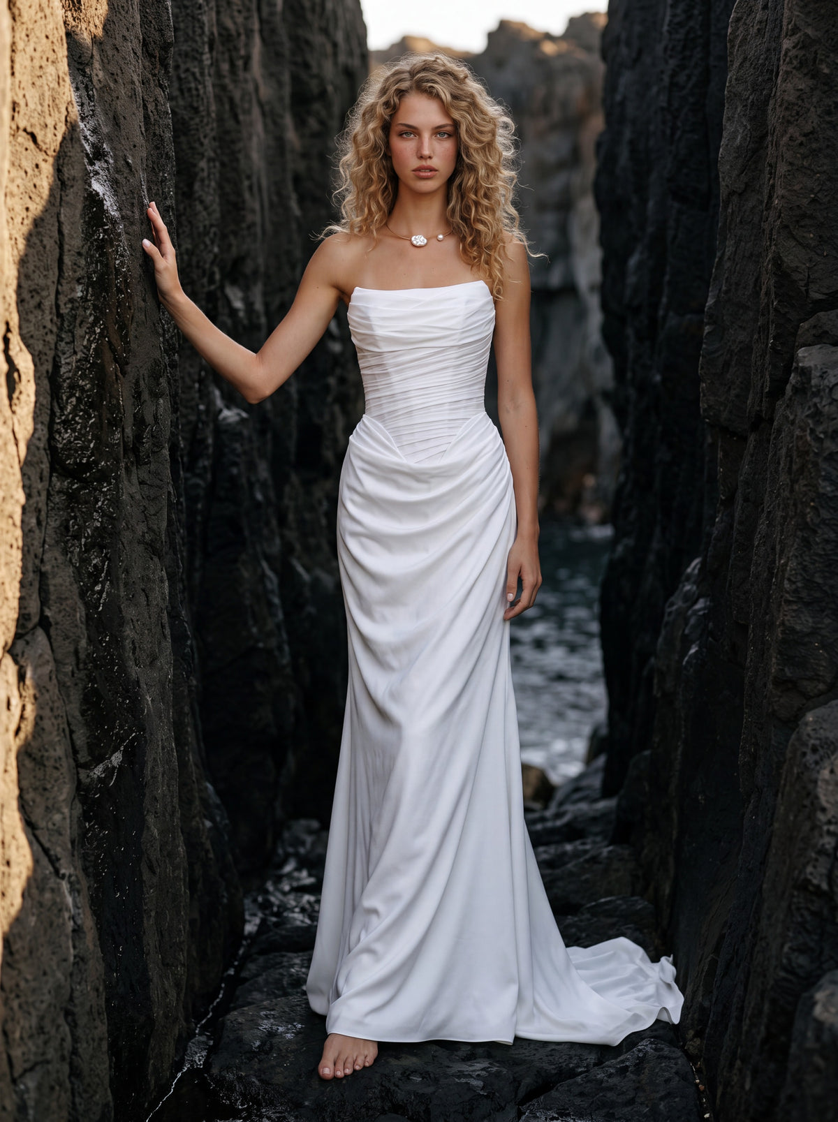 Crepe Georgette Wedding Dress with Draped Strapless Bodice — Illusion 2027, photograph 1