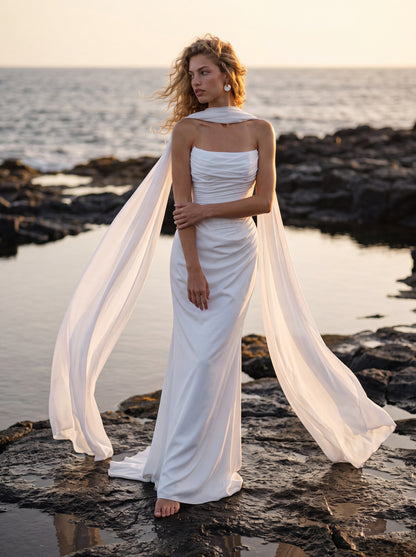 Crepe Georgette Wedding Dress with Draped Strapless Bodice — Illusion 2027, photograph 2