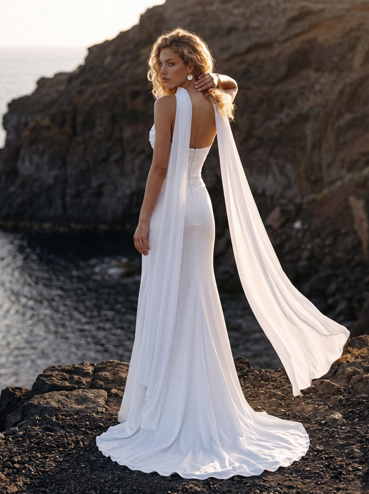 Crepe Georgette Wedding Dress with Draped Strapless Bodice — Illusion 2027, photograph 4