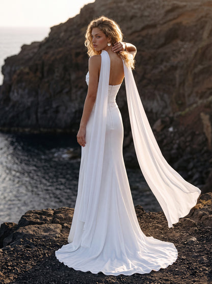 Crepe Georgette Wedding Dress with Draped Strapless Bodice — Illusion 2027, photograph 4