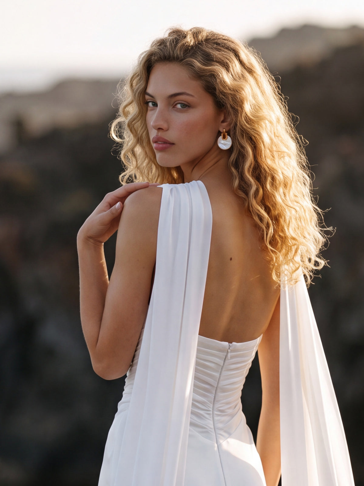 Crepe Georgette Wedding Dress with Draped Strapless Bodice — Illusion 2027, photograph 5