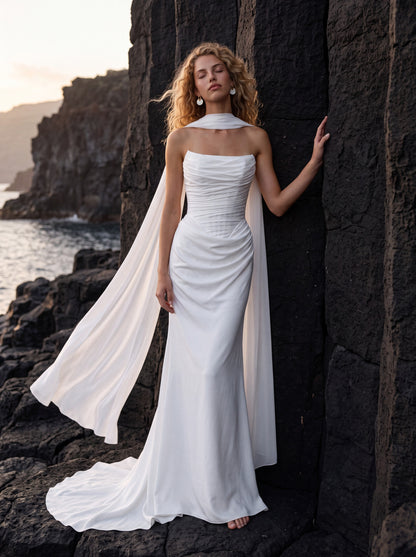 Crepe Georgette Wedding Dress with Draped Strapless Bodice — Illusion 2027, photograph 8