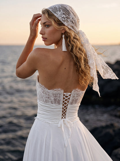Lace and Crepe Georgette A-Line Wedding Dress with Slit — Illusion 2027, photograph 5
