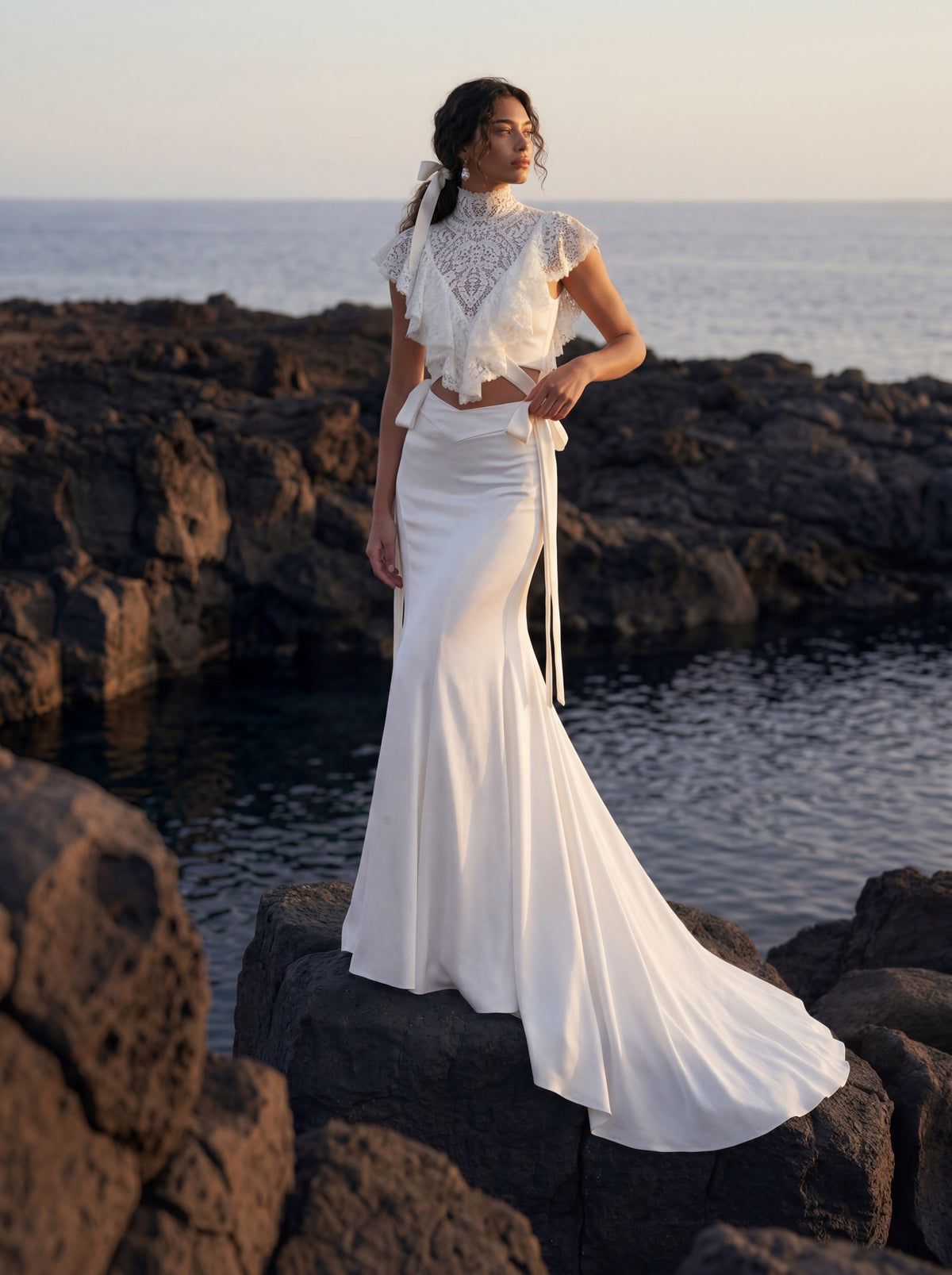 Lace Bridal Crop Top and Satin Mermaid Skirt — Illusion 2027, photograph 1
