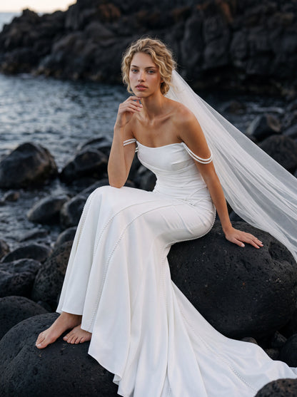 Mermaid Wedding Dress with Draped Bodice and Fine Straps — Illusion 2027, photograph 2