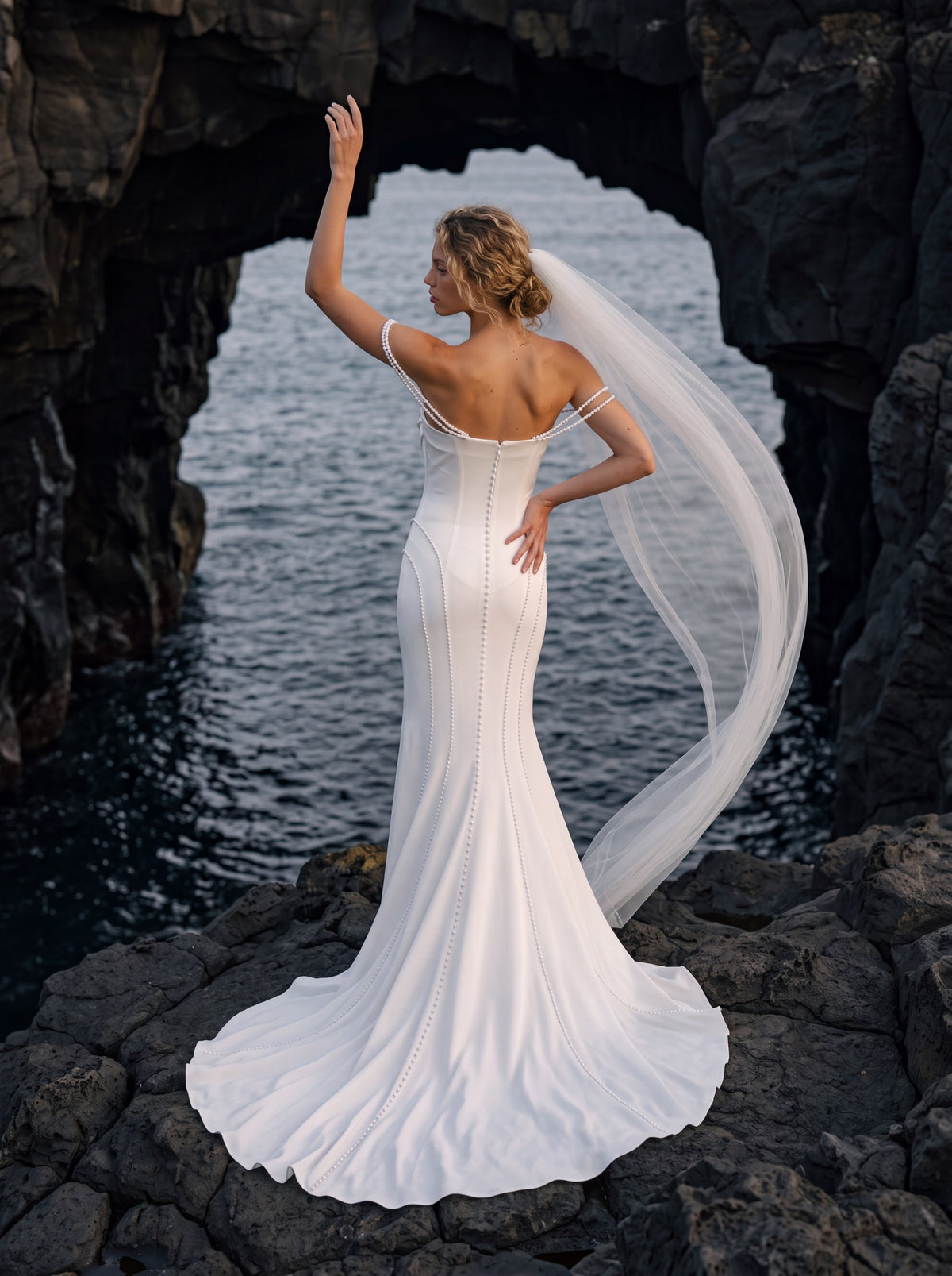 Mermaid Wedding Dress with Draped Bodice and Fine Straps — Illusion 2027, photograph 6
