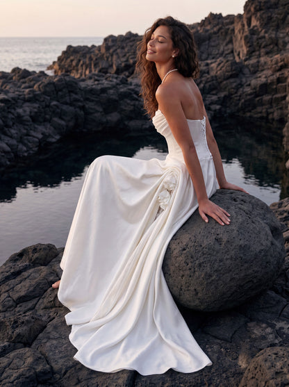 Mikado Wedding Dress with Off-Shoulder Lace and Draped Skirt — Illusion 2027, photograph 6