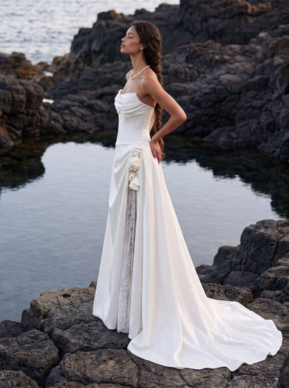Mikado Wedding Dress with Off-Shoulder Lace and Draped Skirt — Illusion 2027, photograph 7