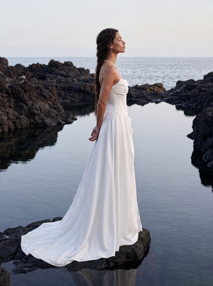 Mikado Wedding Dress with Off-Shoulder Lace and Draped Skirt — Illusion 2027, photograph 8