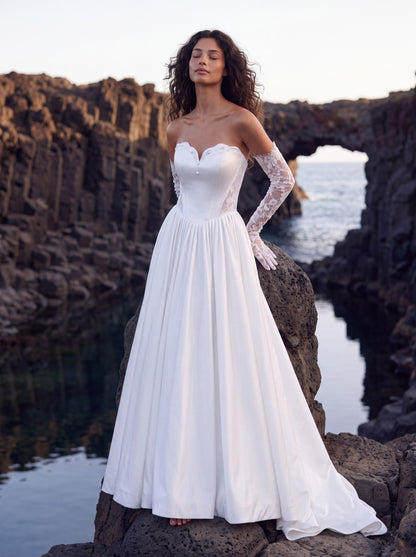 Satin A-Line Wedding Dress with Lace-Trimmed Corset — Illusion 2027, photograph 1