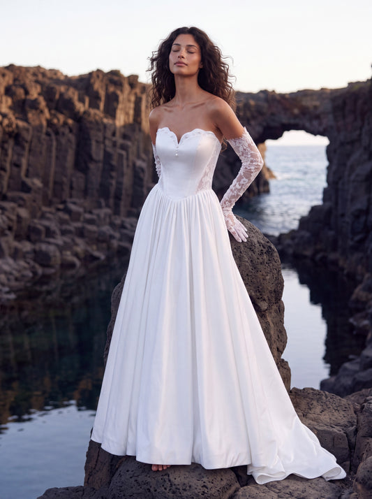Satin A-Line Wedding Dress with Lace-Trimmed Corset — Illusion 2027, photograph 1