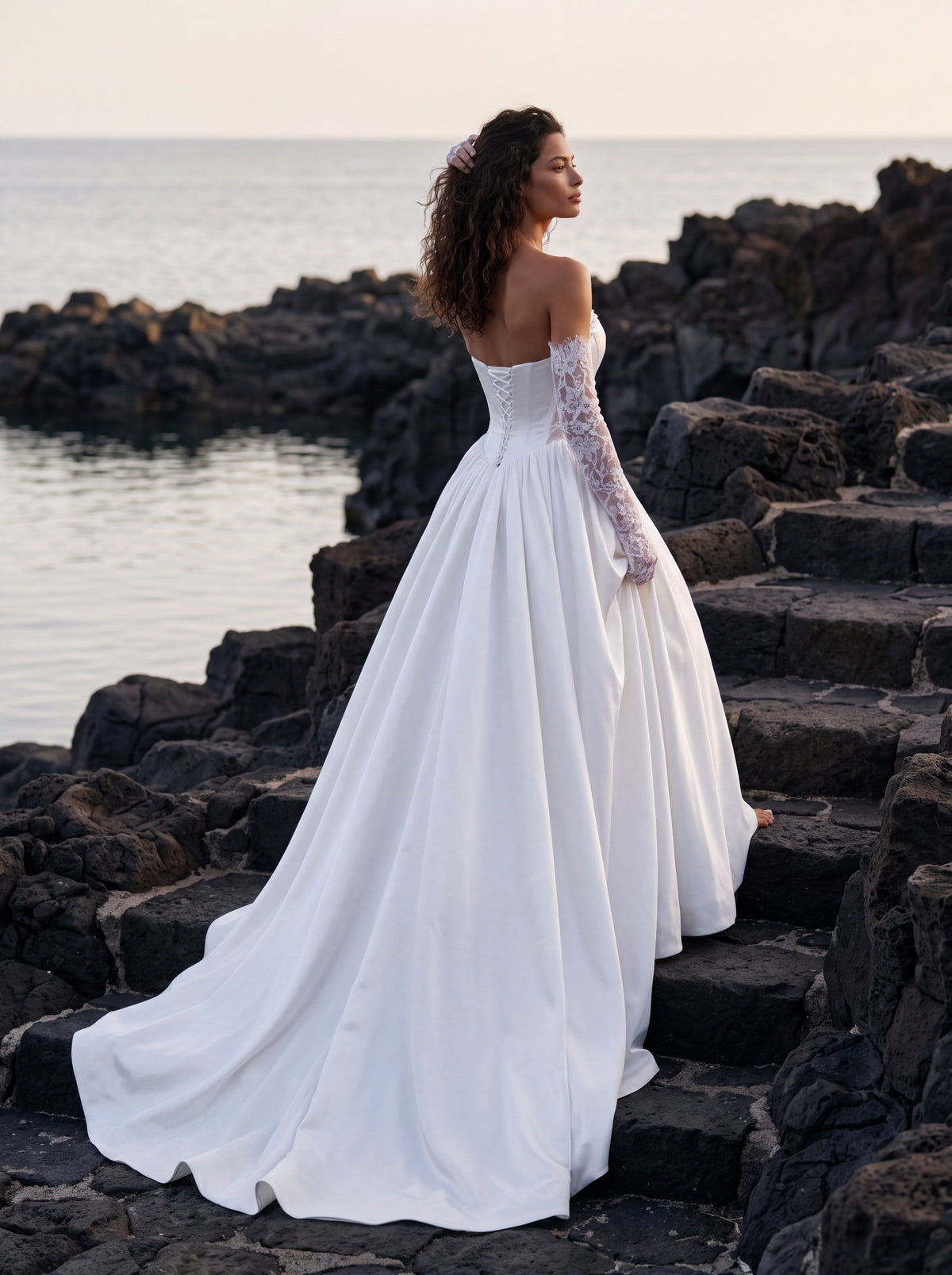 Satin A-Line Wedding Dress with Lace-Trimmed Corset — Illusion 2027, photograph 3