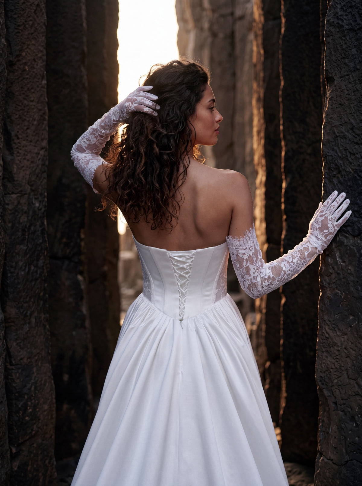 Satin A-Line Wedding Dress with Lace-Trimmed Corset — Illusion 2027, photograph 4