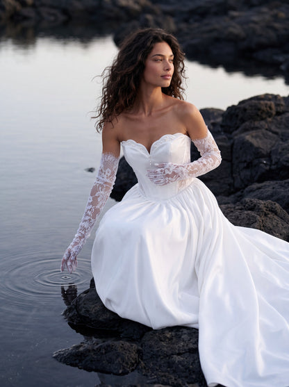 Satin A-Line Wedding Dress with Lace-Trimmed Corset — Illusion 2027, photograph 6