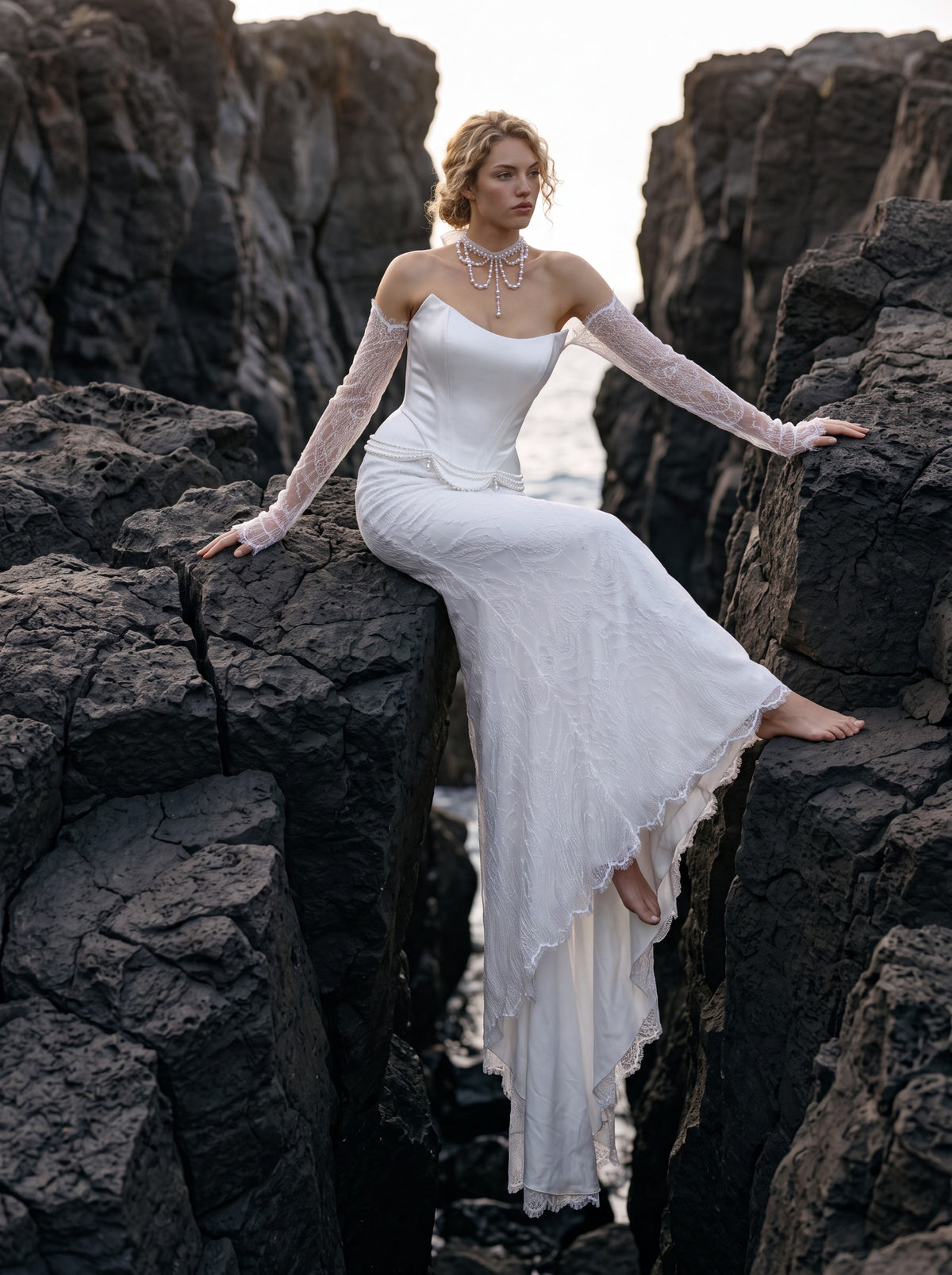 Satin and Lace Mermaid Wedding Dress with Peplum Corset — Illusion 2027, photograph 7