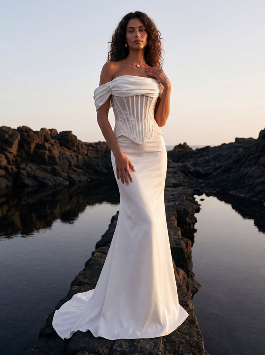 Satin and Lace Mermaid Wedding Dress with Removable Skirt — Illusion 2027, photograph 1