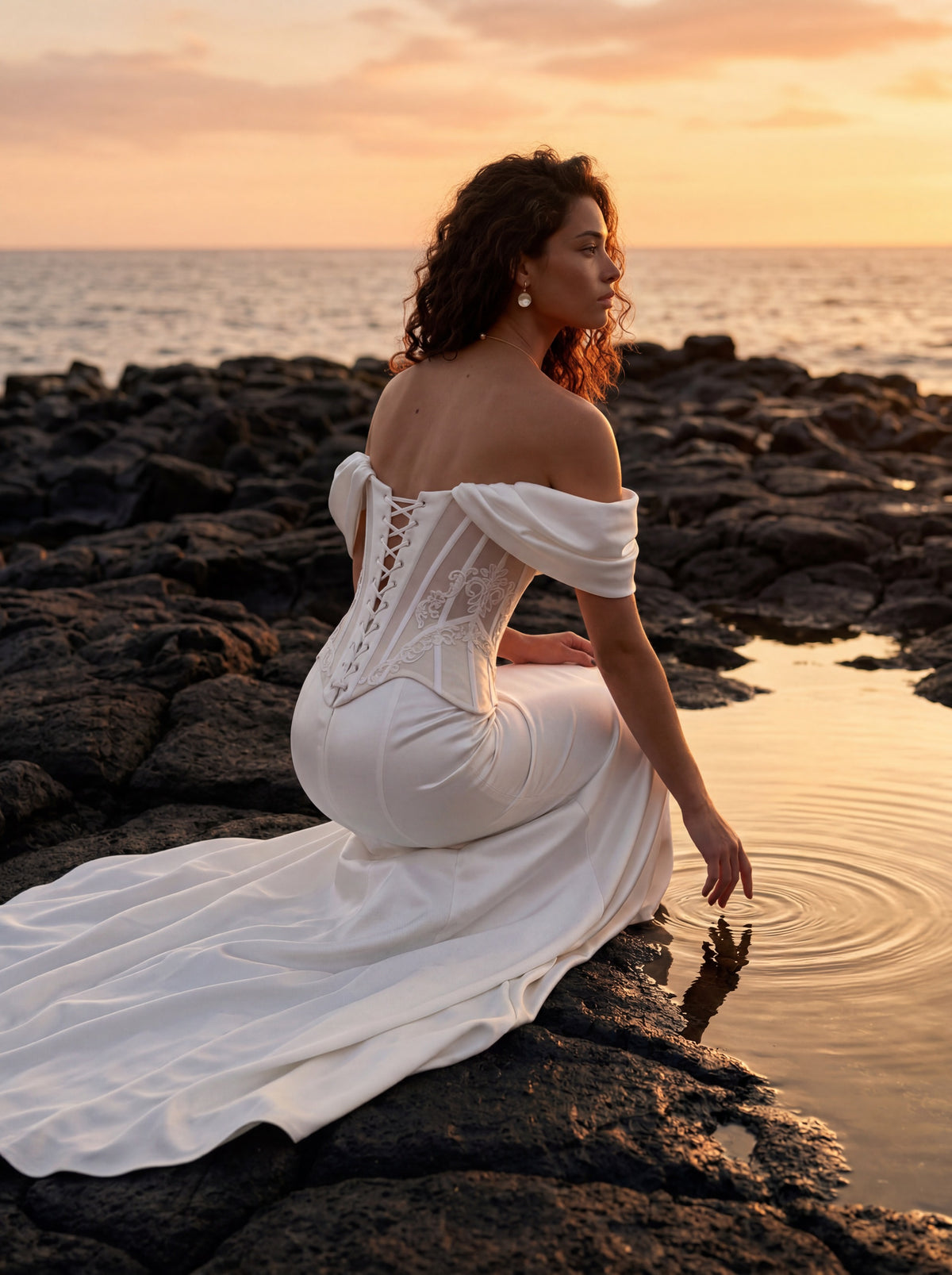 Satin and Lace Mermaid Wedding Dress with Removable Skirt — Illusion 2027, photograph 7