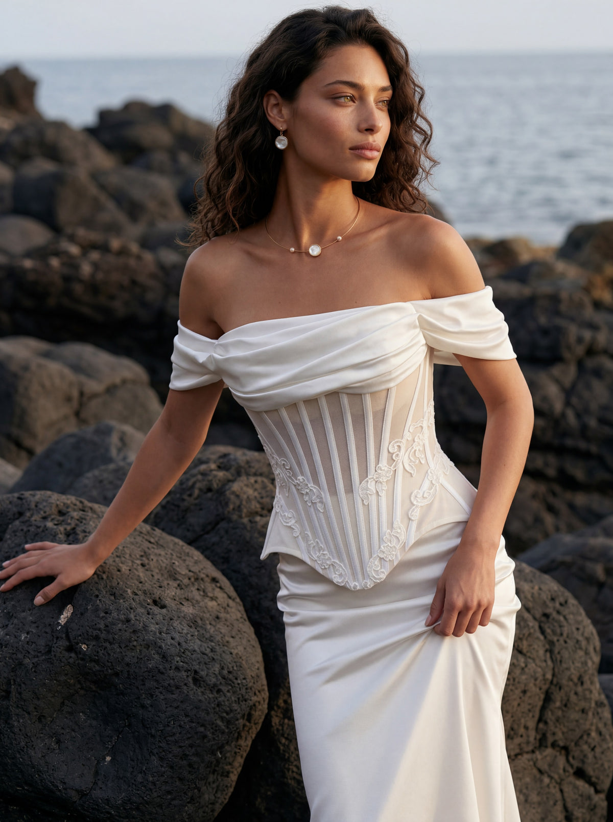 Satin and Lace Mermaid Wedding Dress with Removable Skirt — Illusion 2027, photograph 9