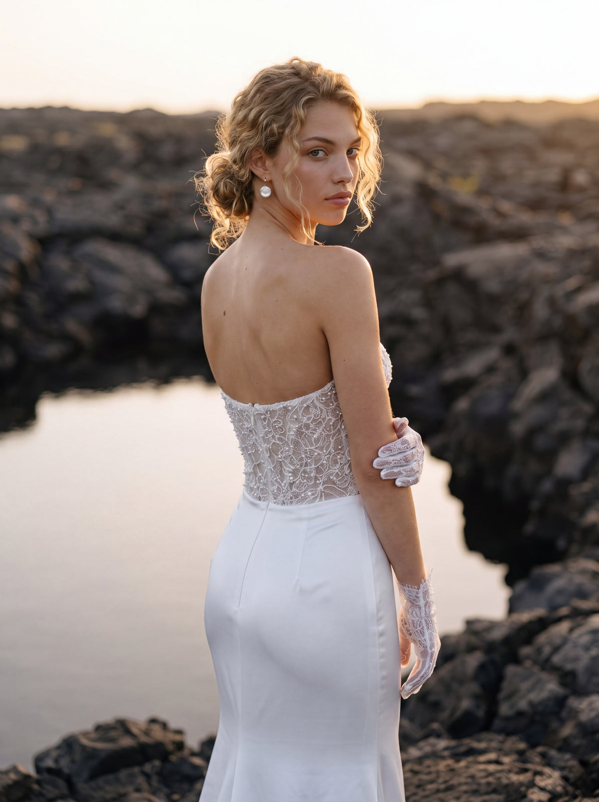 Satin and Lace Mermaid Wedding Dress with Sweetheart Corset — Illusion 2027, photograph 3