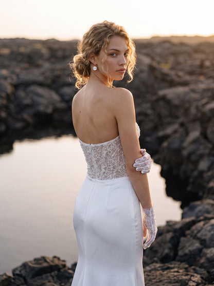 Satin and Lace Mermaid Wedding Dress with Sweetheart Corset — Illusion 2027, photograph 3