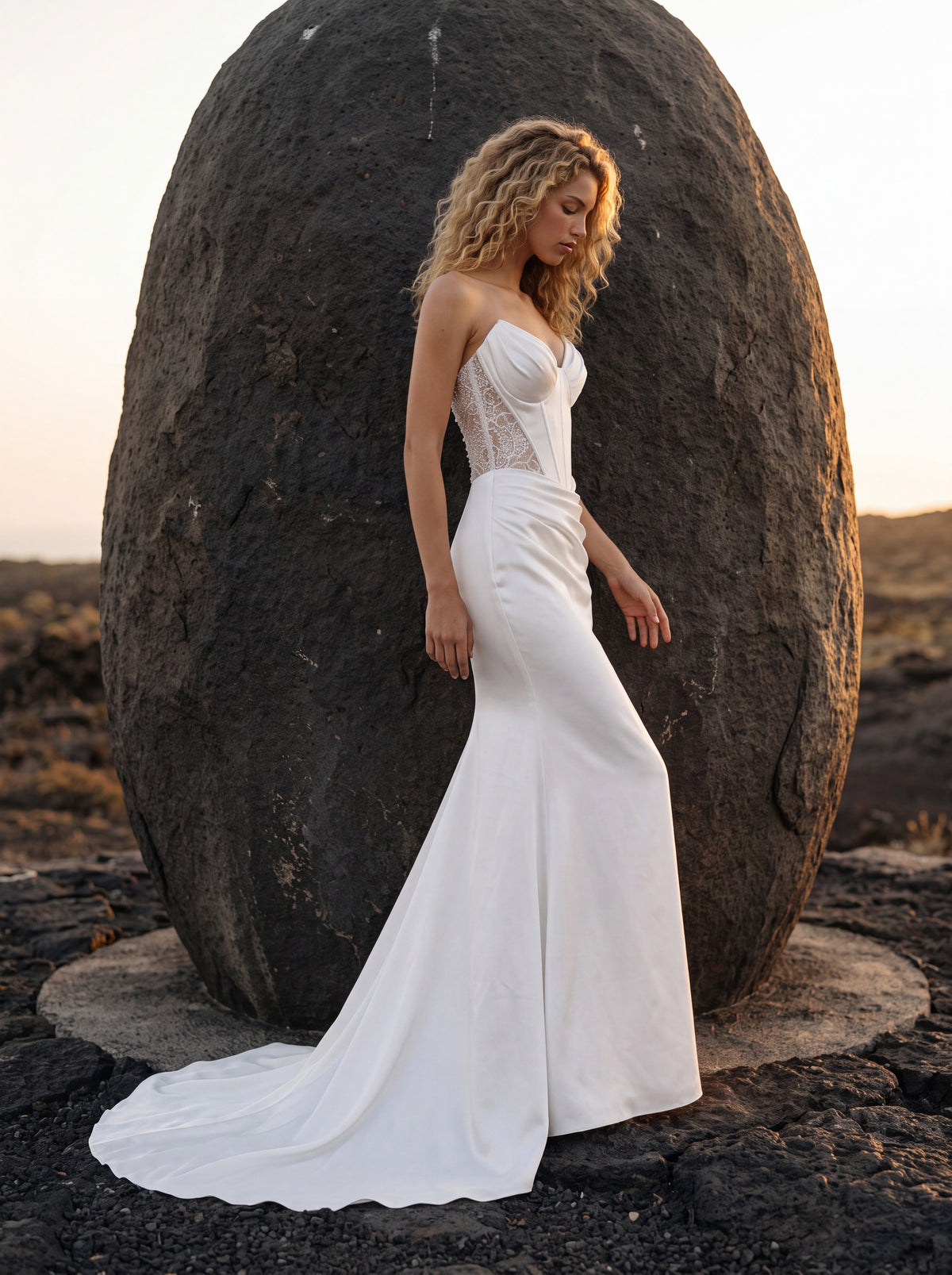 Satin and Lace Mermaid Wedding Dress with Sweetheart Corset — Illusion 2027, photograph 4