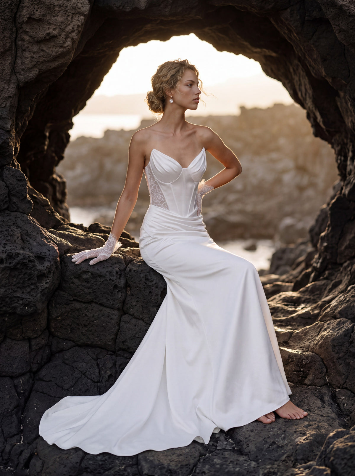 Satin and Lace Mermaid Wedding Dress with Sweetheart Corset — Illusion 2027, photograph 6