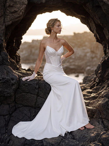 Satin and Lace Mermaid Wedding Dress with Sweetheart Corset — Illusion 2027, photograph 6